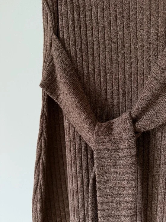 {Forever 21} Sleeveless Ribbed Knit Midi Dress with Self Tie Belt - Brown - Picture 2 of 4